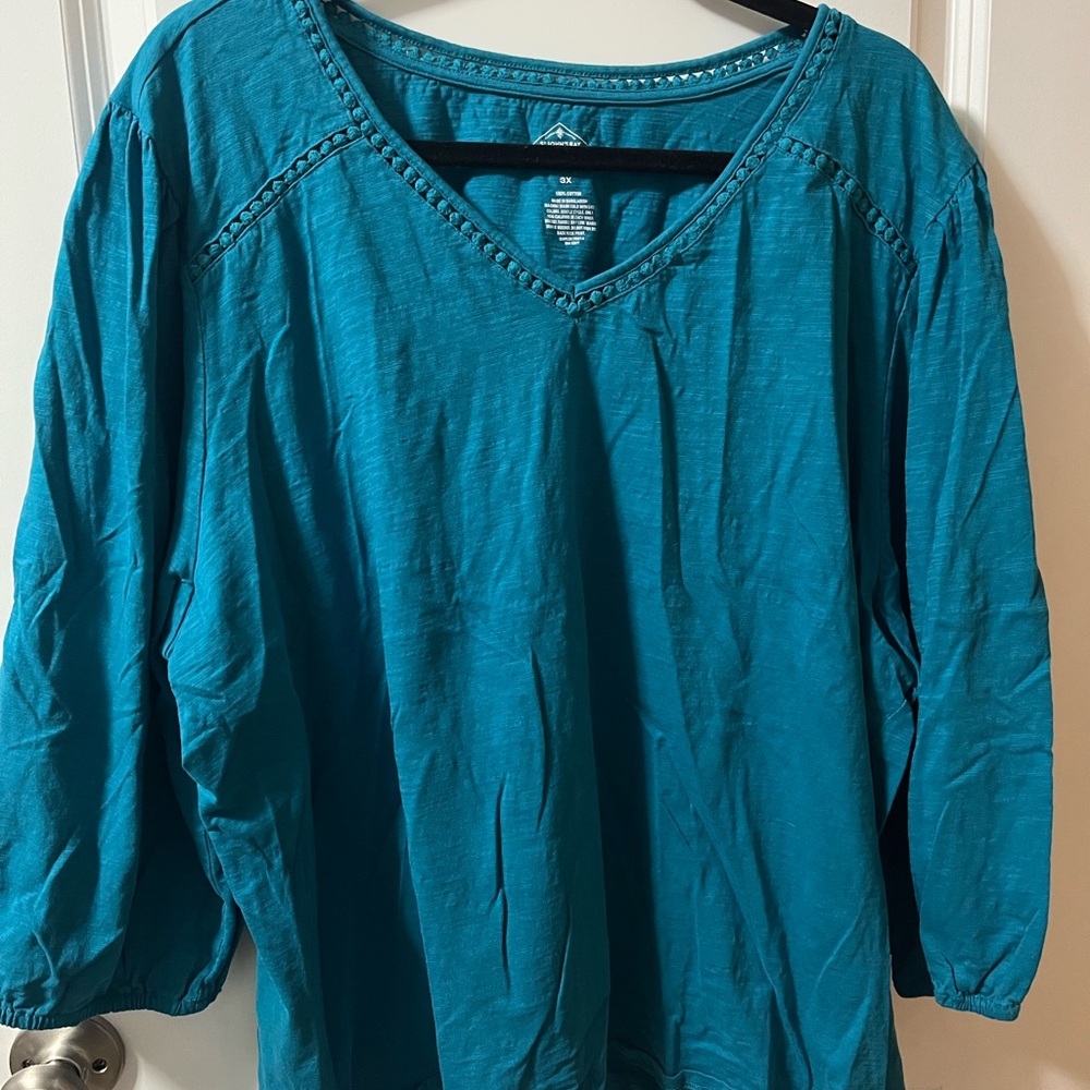 St. John's Bay Blue Puff Sleeve 3/4 Blouse